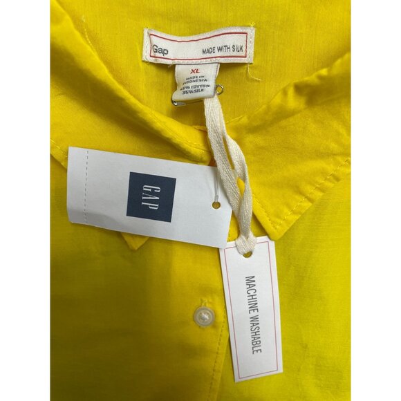 Gap Women’s Yellow Cotton/Silk Blend Button-Down Shirt Long Sleeve XL - New - Picture 6 of 9